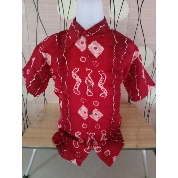 BAJU SEKOLAH/BAJU BATIK PRINTING MERAH LENGAN PENDEK/SD