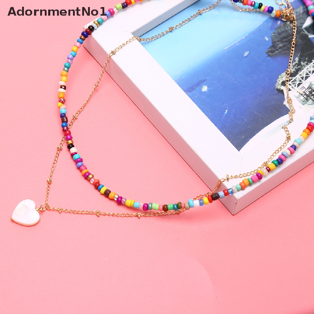 (AdornmentNo1) Kalung Rantai Manik Warna Warni Pendan Hati Handmade Gaya Boho Untuk Wanita