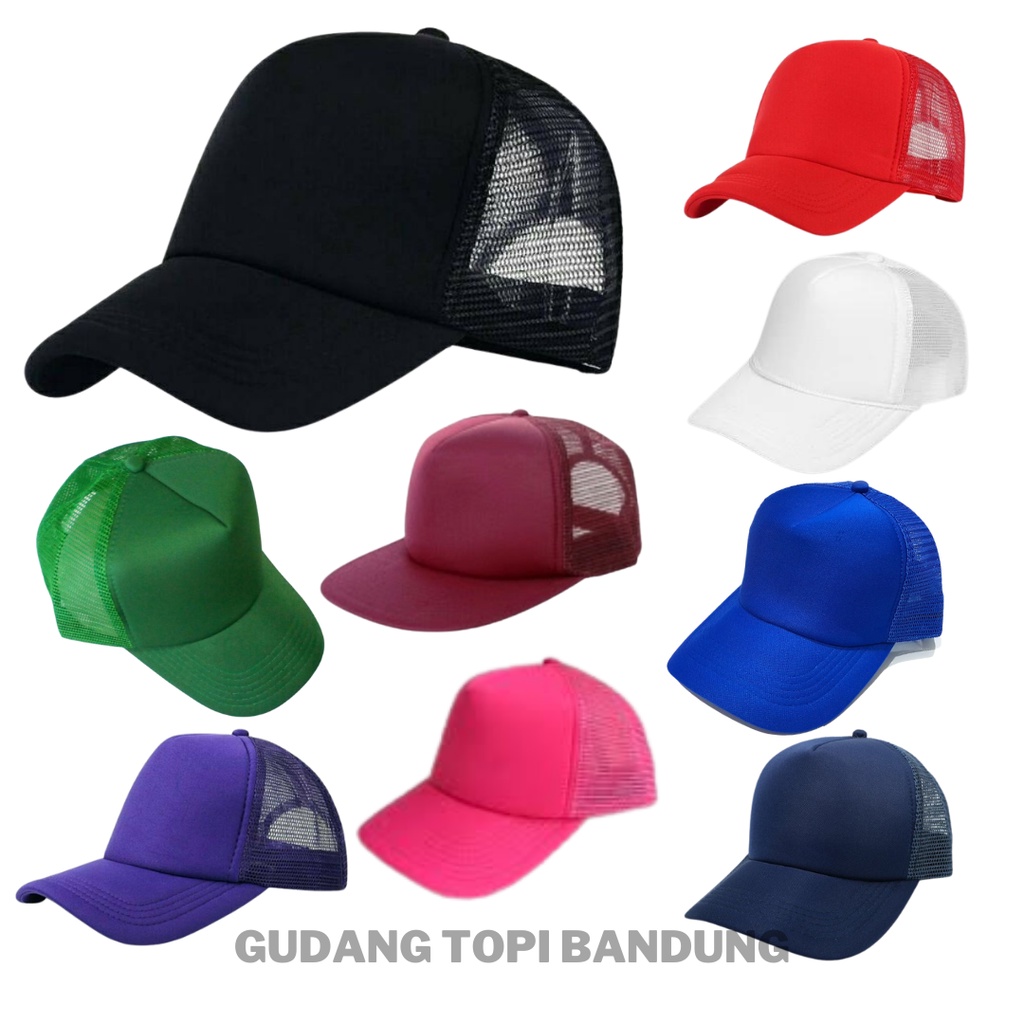 Topi  Trucker - Jaring Polos - Unisex - Pria/Wanita