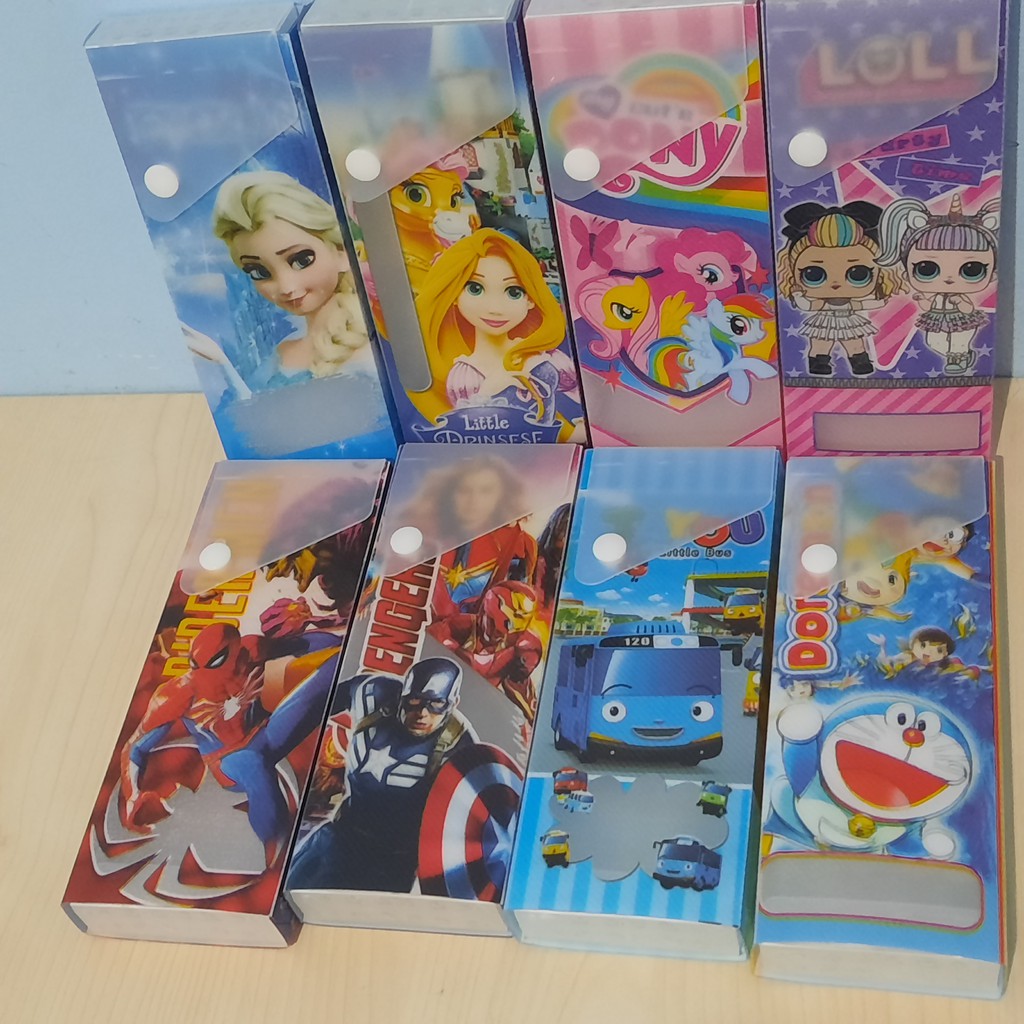 

`Tempat/Kotak Pensil Mika Slide Frozen, LOL, Doraemon, Tayo, Avenger, Spider Man, Little Prinsese