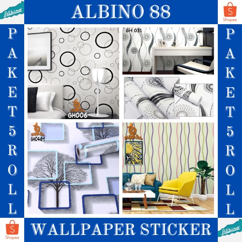 Murah Paket 5 Roll Wallpaper Dinding / Stiker Dinding Anti Air / Walpaper Dinding Kamar Tidur Motif