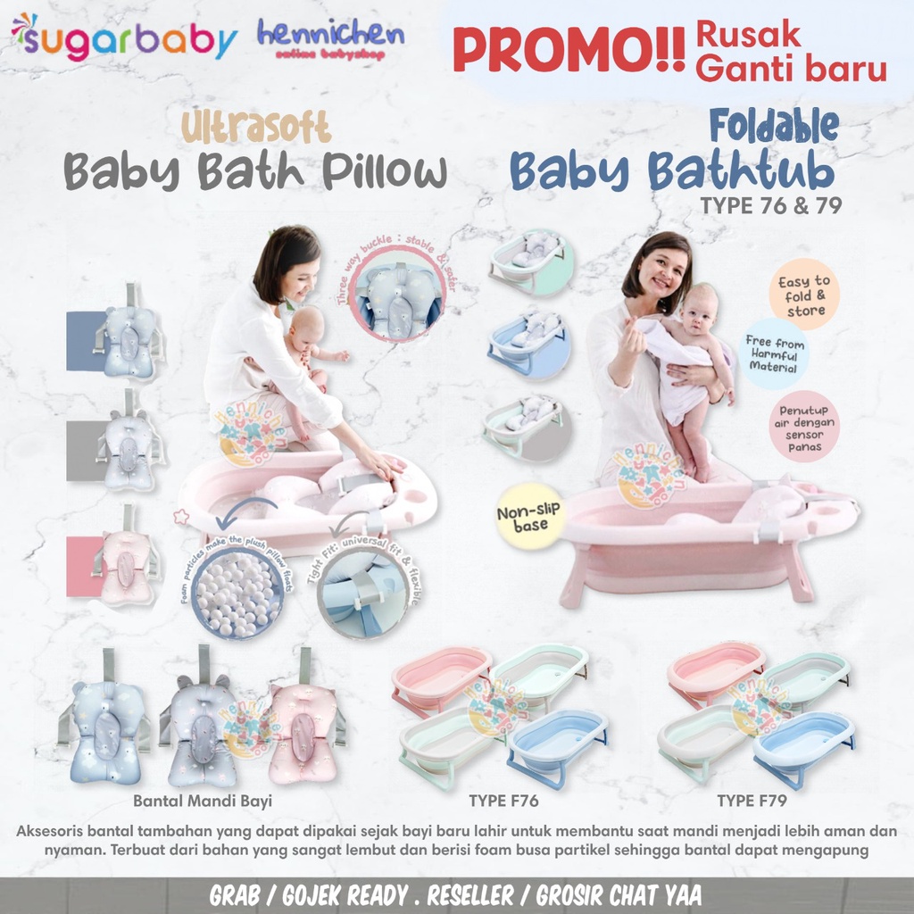 Sugar Baby Bak Mandi Bayi lipat F76 F79 F82 F88 Thermo Foldable Baby Bathtub Pillow dengan Sensor Panas / Bantal Mandi Bayi