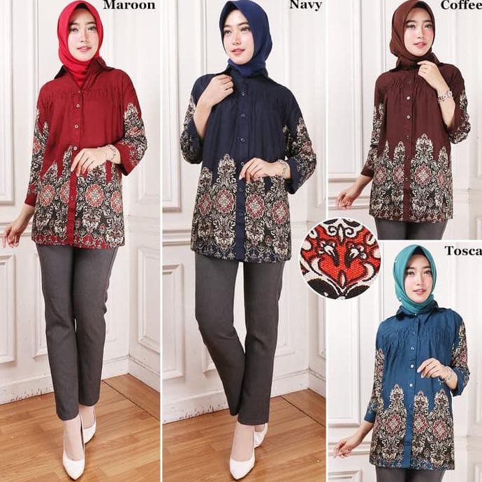 FASHION WANITA  KEMEJA JUMBO WANITA, BAJU BIG SIZE ADEM BATIK DIANA {PRODUK TERBARU}