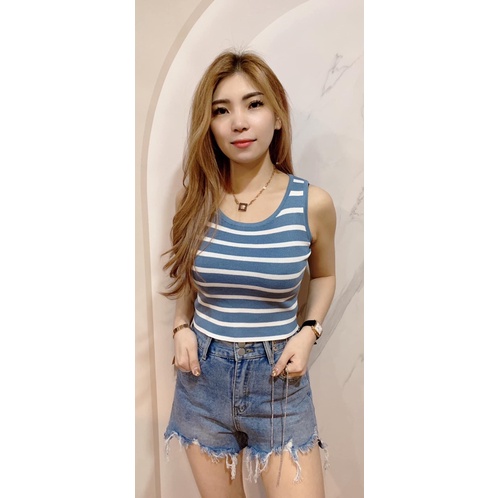 Crop Top Paris- Atasan Rajut Salur - Tanktop Polet - Inner Wanita