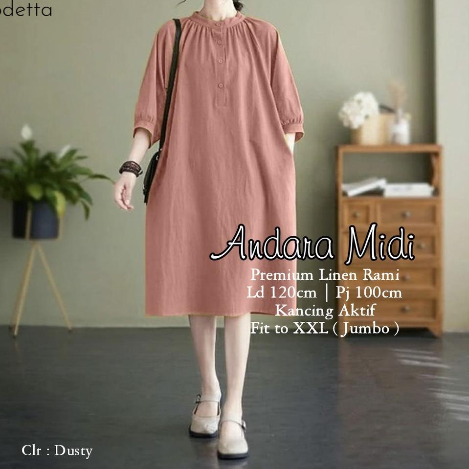 Terbagus.. Midi Dress Jumbo Bigsize Wanita Terbaru ANDARA