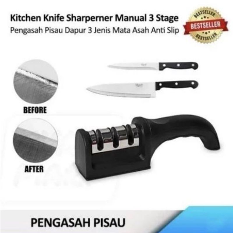 Alat pengasah pisau 3 slot Knife sharpener with handle 3 in 1 / 3 tahap asahan