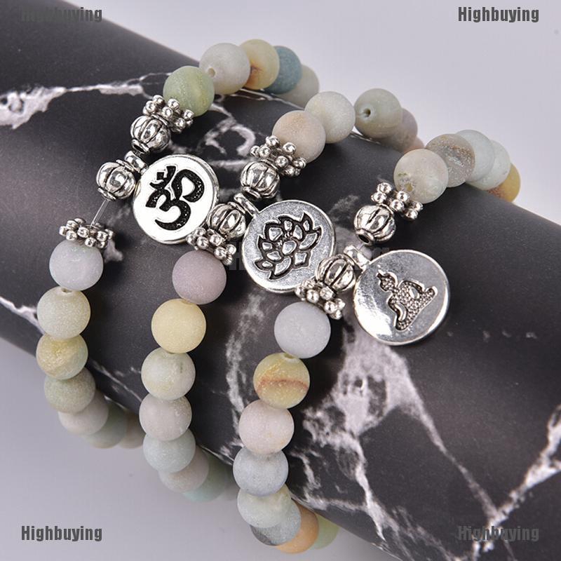 Gelang Batu Amazonite Lotus Buddha Yoga Chakra Untuk Pria Dan Wanita