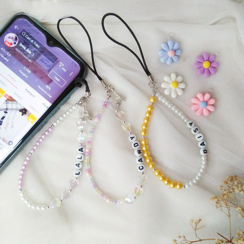 Custom phone strap / korean phonecase strap / keychan kpop beads /gantungan kunci