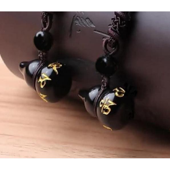 Kalung Xiolo (Wu Lou / Labu) Om Mani Padme Hum Obsidian Stone (KS01)