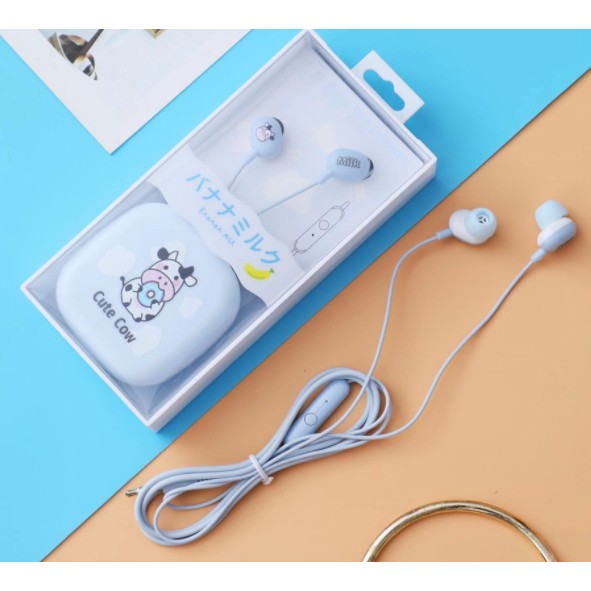 [XY-42] Headset Earphone Motif Gambar SAPI COW Imut Lucu / Wadah Earphone Karakter Kartun Sapi Kerbau Solid