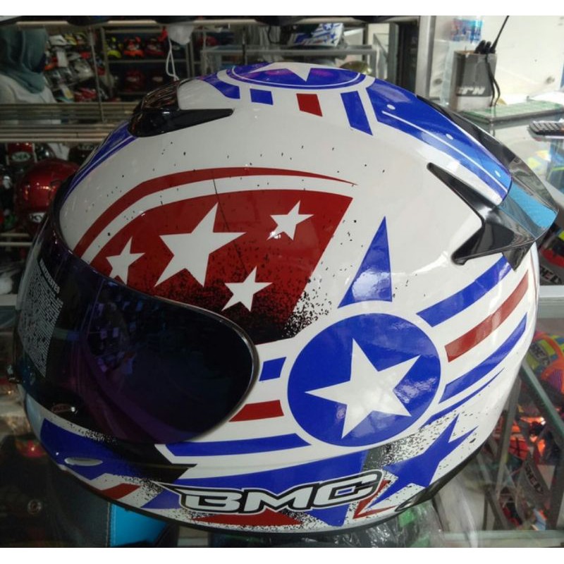 HELM BMC MOTIF NEW PUTIH LIS BIRU