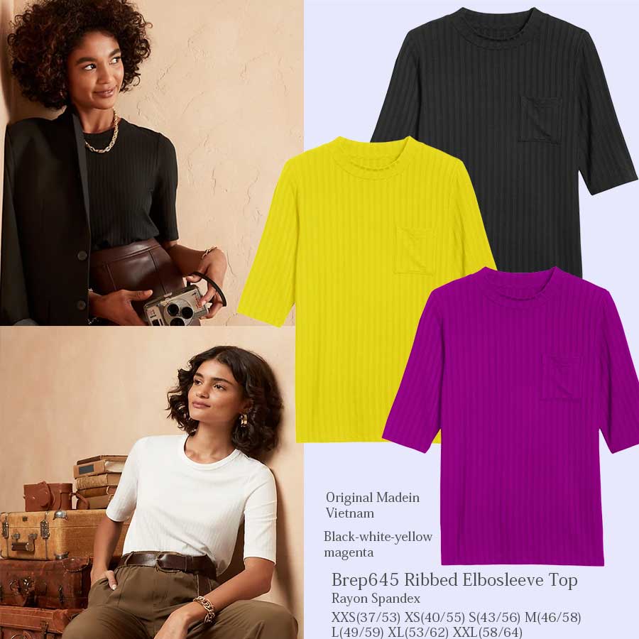 BLOUSE WANITA BREP645 RIBBED ELBOWSLEEVE TEE-5