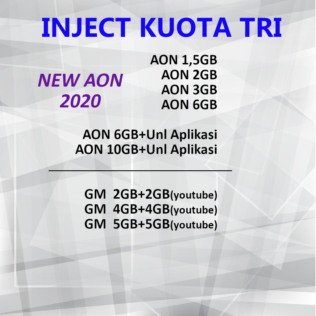 Promo Inject Kuota 3 Tri 1gb 10gb Gm2 Gm3 Gm5 Cinta 50gb Cinta 70gb Shopee Indonesia