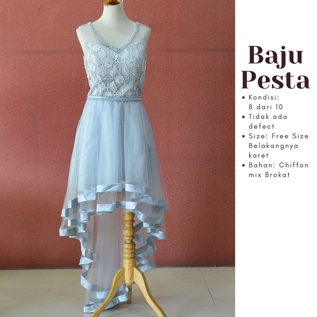 Dress Bridesmaid Chiffon Warna Silver dengan Brokat Tanpa Lengan
