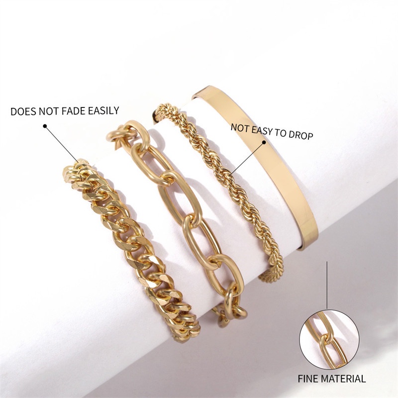 4pcs / Set Gelang Rantai Tebal Multilayer Gaya Hip Hop Untuk Wanita