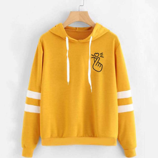 Jaket Sweater Hoodie Finger Heart Korea Kuning