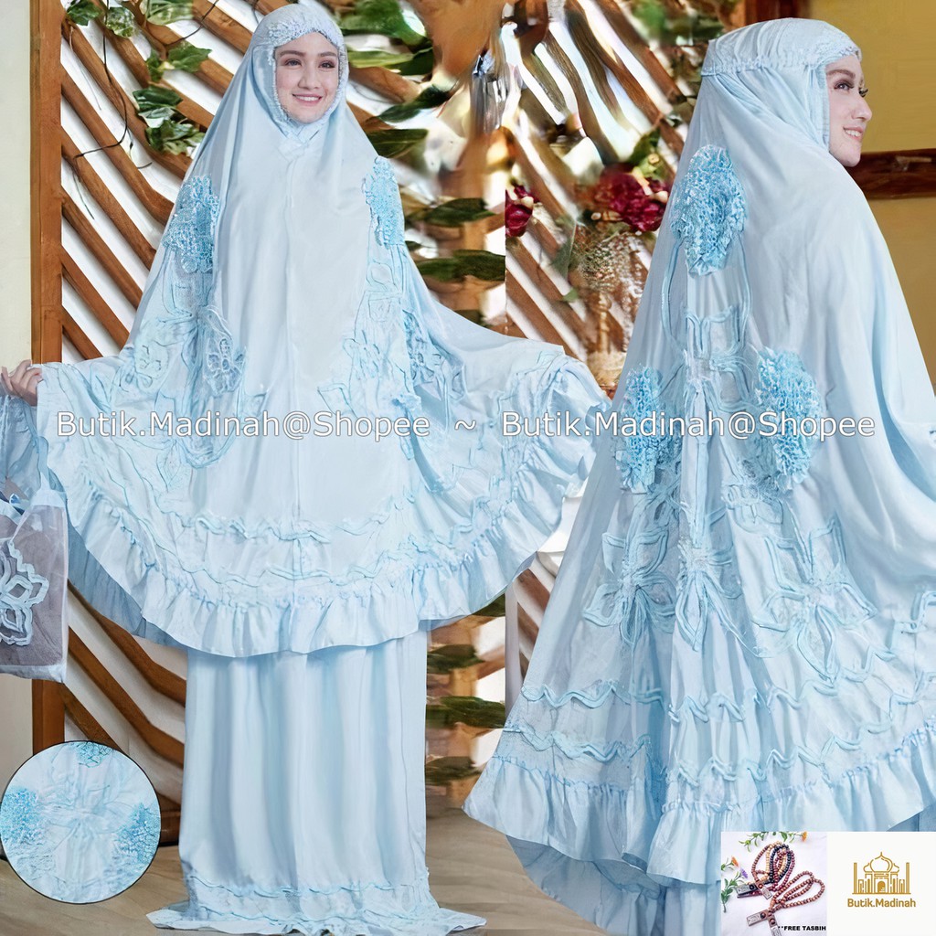 BUTIK.MADINAH MUKENA DEWASA GHAISANI ROSELLA MOTIF BUNGA TIMBUL