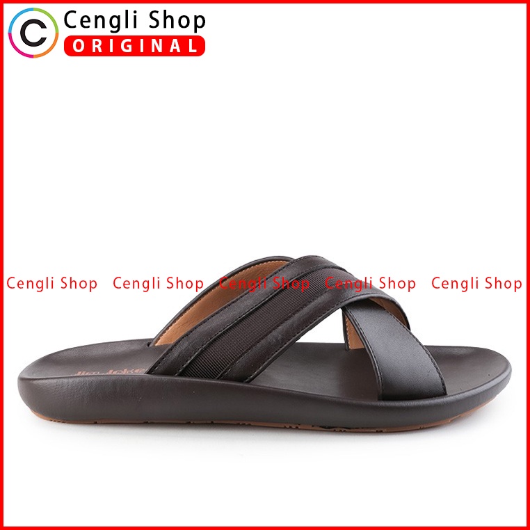 SANDAL CASUAL JIM JOKER PRIA ORIGINAL SLIDE KULIT BRANDED COKLAT JJ36