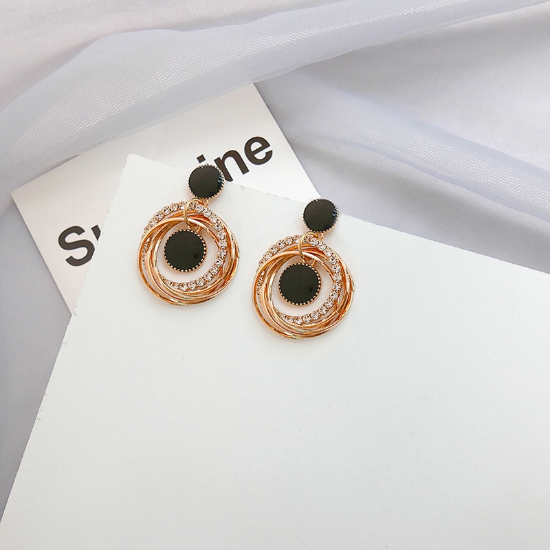 [littlecrab] Anting Wanita Hitam Love Bunga Permata Black Pearl Earrings Anting Besar Anting Panjang Anting Drop Anting Hoop Berkualitas Korean Style