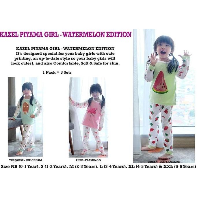 BARANG MURAH KAZEL PIYAMA GIRL WATERMELON NB-S - NEW BORN