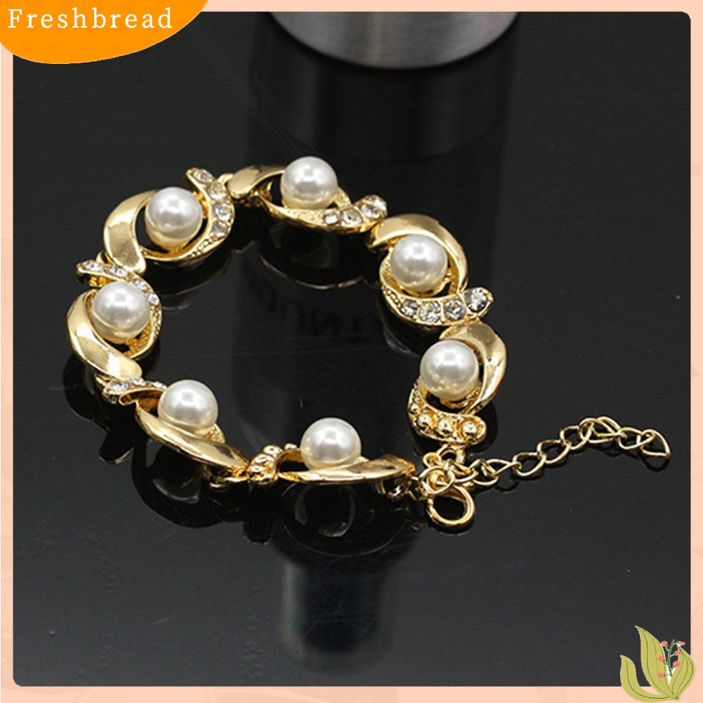 Terlaris Women Faux Pearl Rhinestone Inlaid Charm Bracelet Bangle Adjustable Jewelry Gift