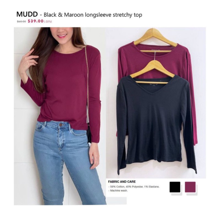 Mudd black&amp;maroon longsleeve stretchy top