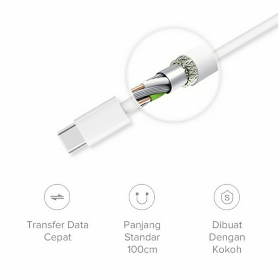 Xiaomi Mi Kabel 1M Tipe C Kabel Data USB Port 1M White Type C Original