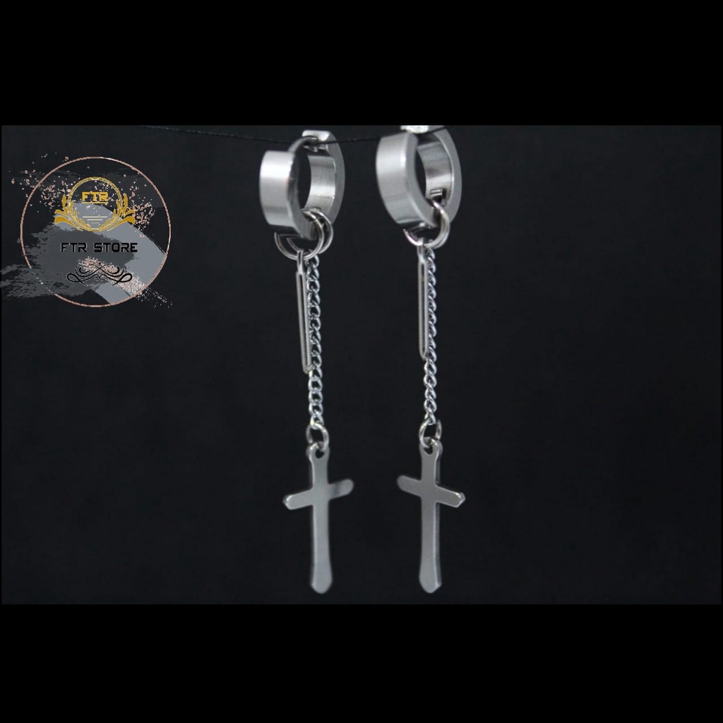 IP-BD anting style Korea model salib gantung / anting Korea pria dan wanita/ anting / anting salib