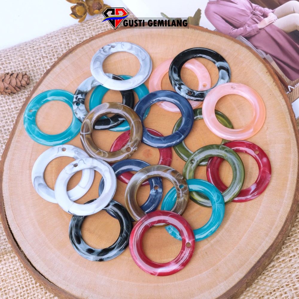 Isi 6pcs Bahan Bros Manik - Manik Mote Marmer bulat Wanita