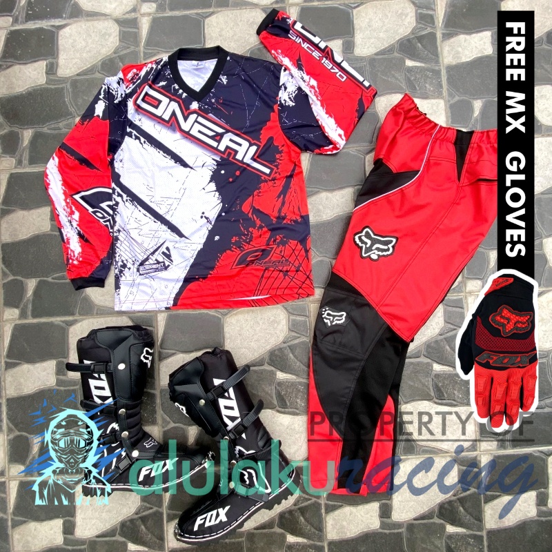 Jersey, Celana, Sarung Tangan &amp; Sepatu Fullprint with Protectors Fullset MX Trail Motocross - Paket Bundling ONCTFG010301-F43