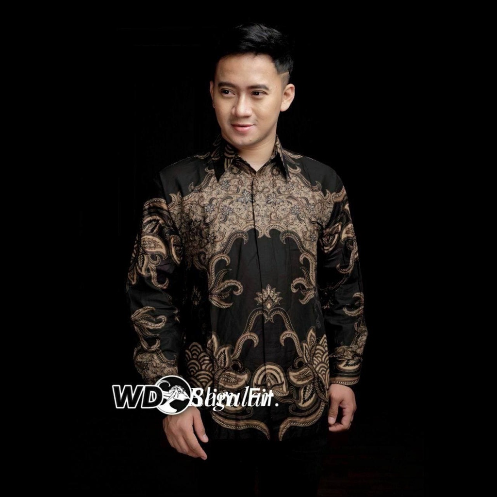 Batik Pria Lengan Panjang BATIK BERKAH HRB026 motif KERATONAN Kode 002 size M L XL XXL Reguler-Kmj mutiara hitam