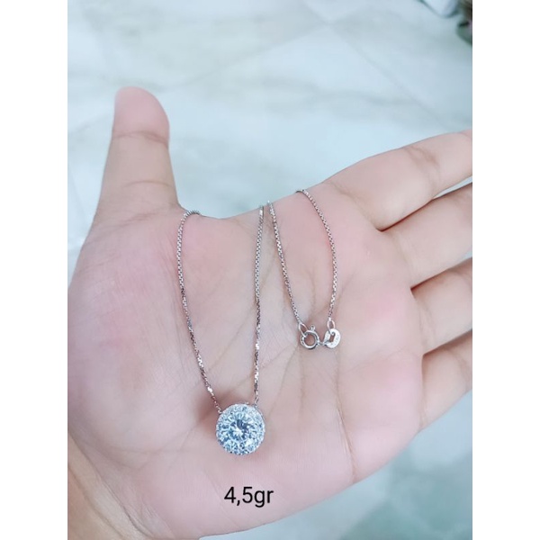 KALUNG ASLI PERAK LAPIS EMAS 925/KALUNG ITALI+LIONTIN TUSUK SOLITAIRE/KALUNG ASLI SILVER/KALUNG FASHION WANITA