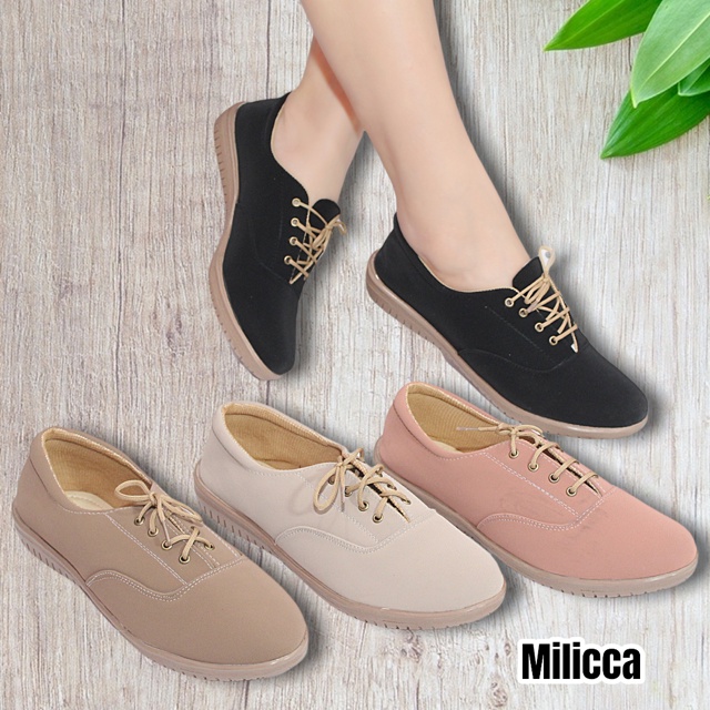 Milicca Sepatu Flat Shoes Sneakers Kekinian Kasual Dewasa Wanita Terbaru Erma