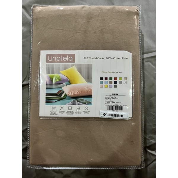 sarung bantal 2 pcs cokelat informa katun pillow case cotton linotela