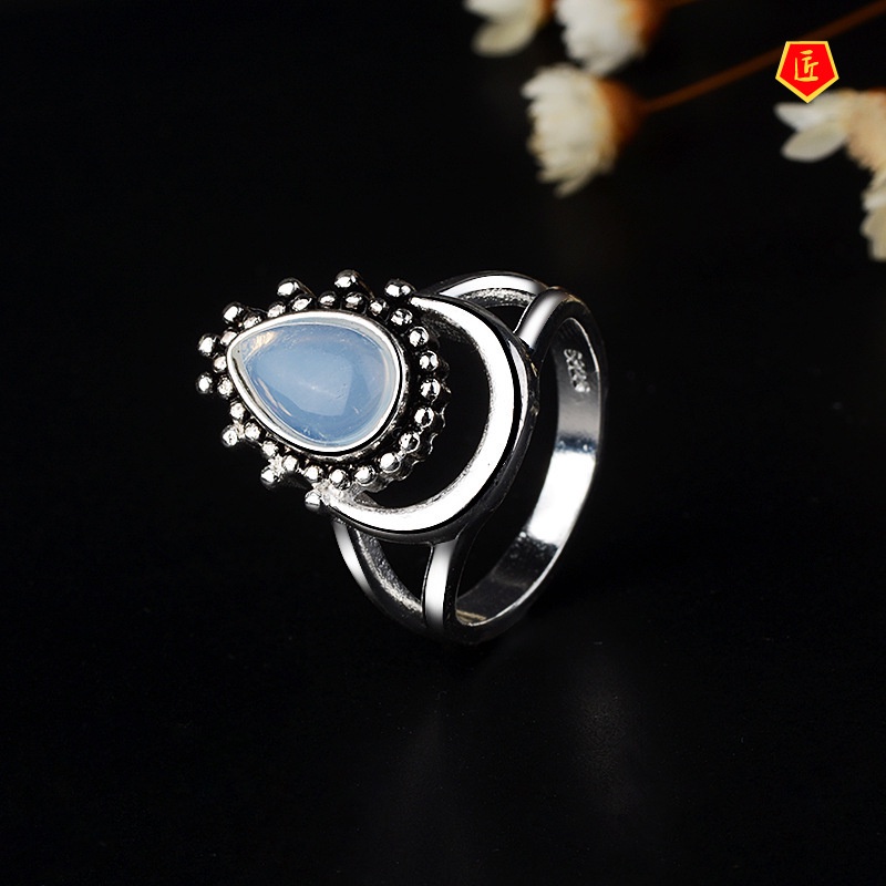 [Ready Stock]Retro Personality Moonstone Silver Ring