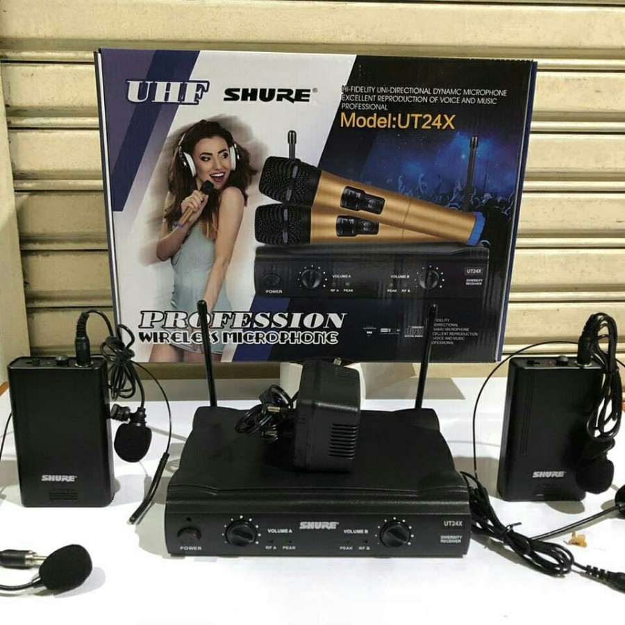 Mic wireless Shure UT24X / UT 24 UHF Clip On Clipon Jepit dada + Headset Bando Best Seller TERBAIK