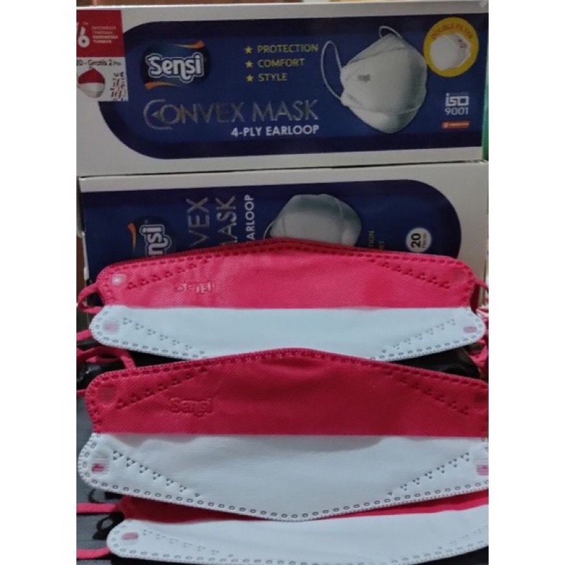 Masker Sensi Convex Mask 4 PLY/Masker Convex sensi merah putih