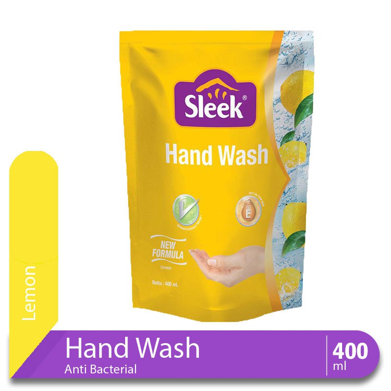 SLEEK HAND WASH Antibacterial 400ml Refill Sabun Cuci Tangan Pouch Anti Bakteri + Vitamin E EXP 2025