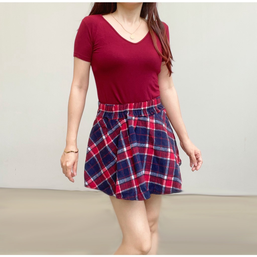 SL331 - Rok Mini Flare Casual Basic Flanel Korean Style