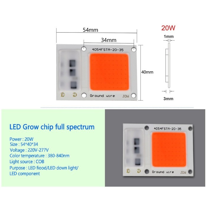 DIY Grow LIght 20 Watt Full Spectrum LED COB Hidroponik AC 220V *LDA02