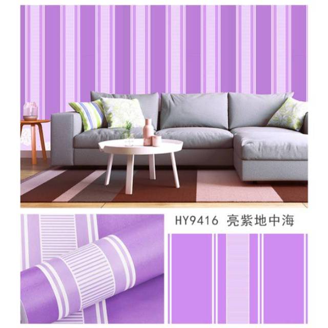 WALLPAPER STIKER MOTIF PREMIUM TERBAIK EMA WARNA SALUR UNGU WALLPAPER DINDING RUANG TAMU KAMAR TIDUR GH027 BEST SELLER