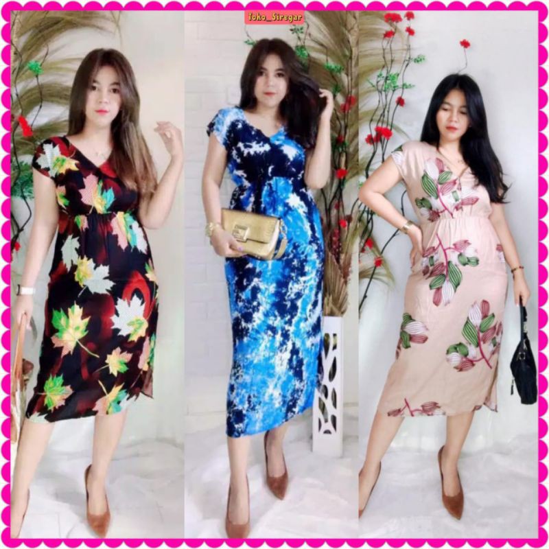 DASTER BALI MANOHARA MURAH MOTIF AKAR TIE DYE PANJANG BAJU TIDUR KEKINIAN BAHAN RAYON UK XL LD 105