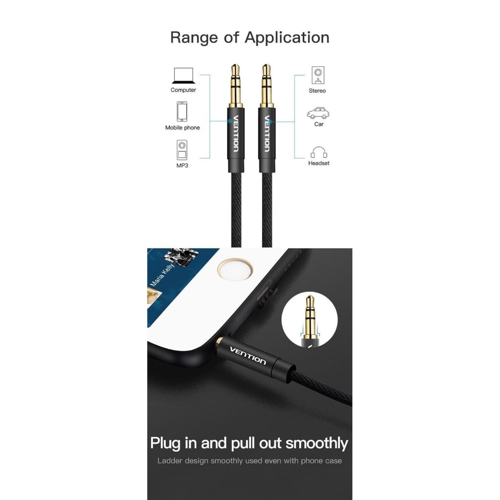 Vention [BAG 1M] kabel Audio Aux 3.5mm Kabel pengganti headphone