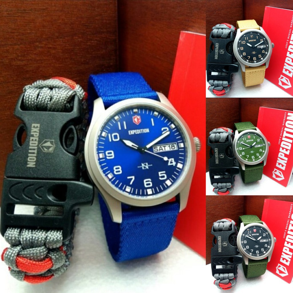 JAM TANGAN PRIA EXPEDITION E 6794 TALI KANVAS FREE GELANG ORIGINAL GARANSI RESMI 1 TAHUN