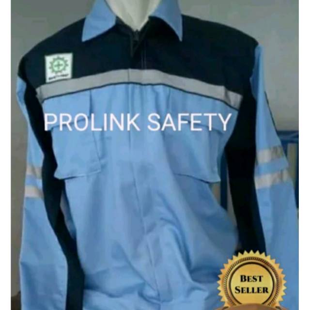 SERAGAM BAJU SAFETY BIRU LANGIT KOMBINASI HITAM RESLETING