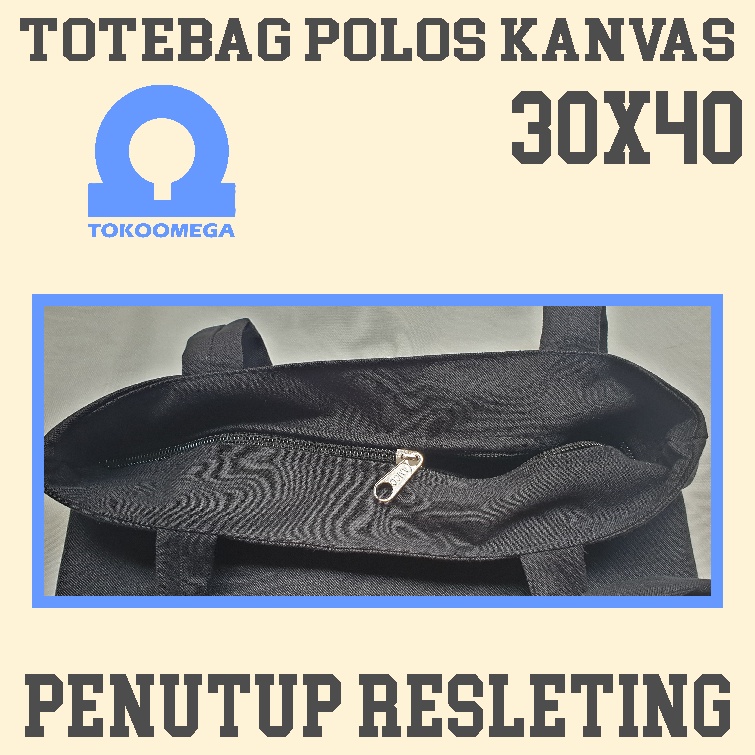 tokoomega Tote Bag Polos Kanvas Hitam Premium 30x40