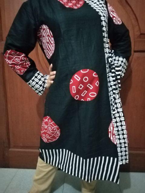 Batik Tunik Shibori Jumputan Terbaru Size S-3l / Hrb026 Yelbor Navbor / Biru Putih / Original..