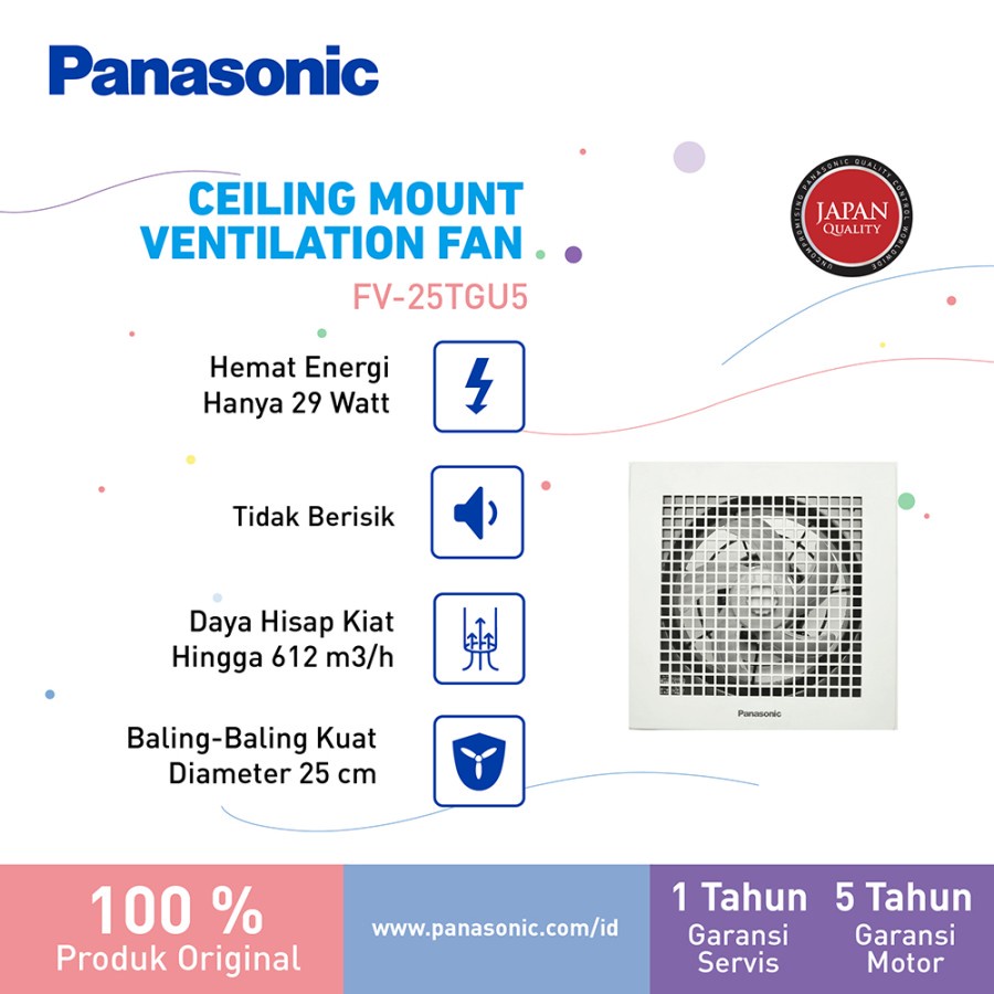 Panasonic Exhaust Fan Ceiling Plafon FV 25TGU / FV25TGU (Diameter baling 25CM)