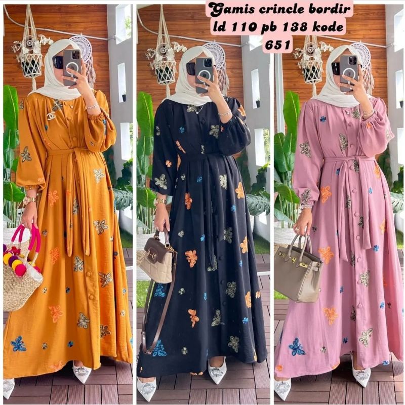gamis crinkle bordir