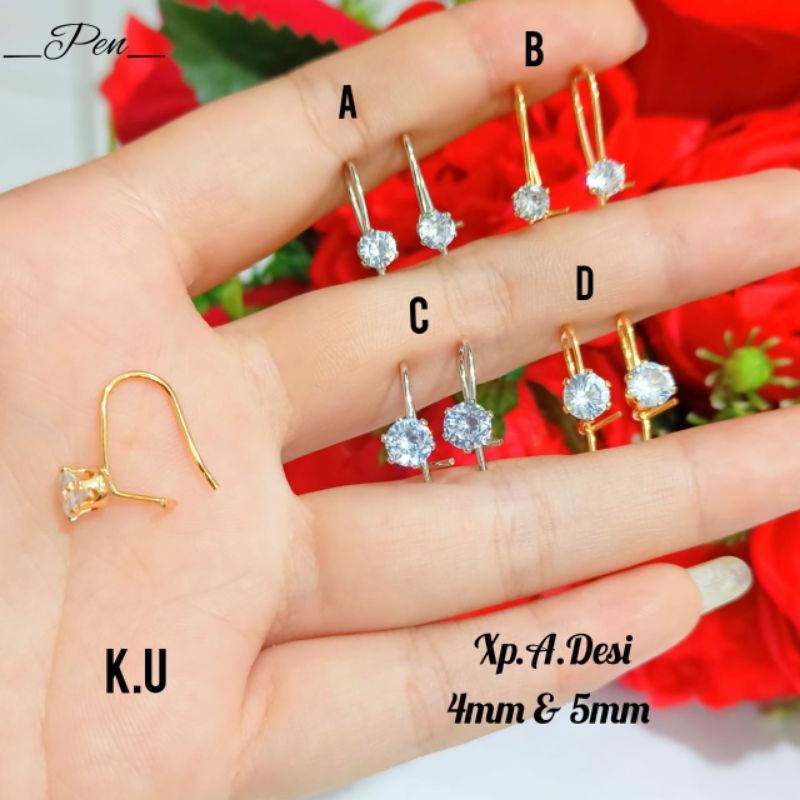 Anting Desi permata gold&amp;silver 2ukuran permata,tidak karat *COD*